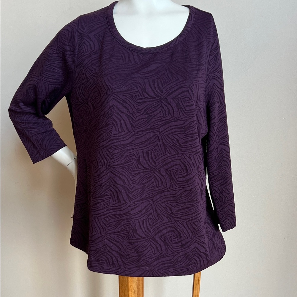 Chico's Dark Purple Textured 3/4 Sleeve Top